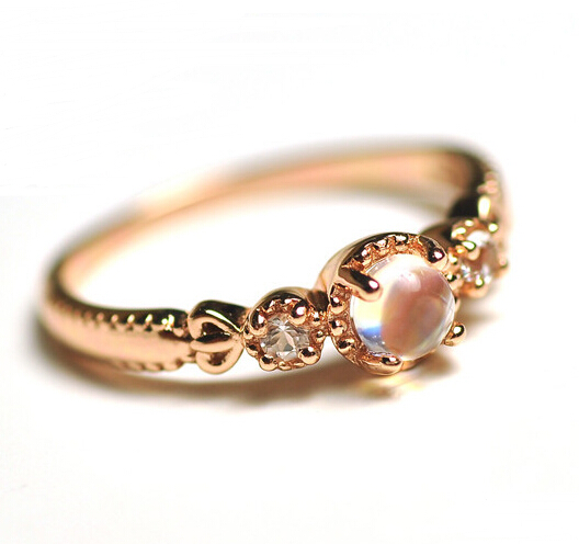 Natural Blue Moonstone Princess Ring 925 Silver Rose Gold Plated For Women